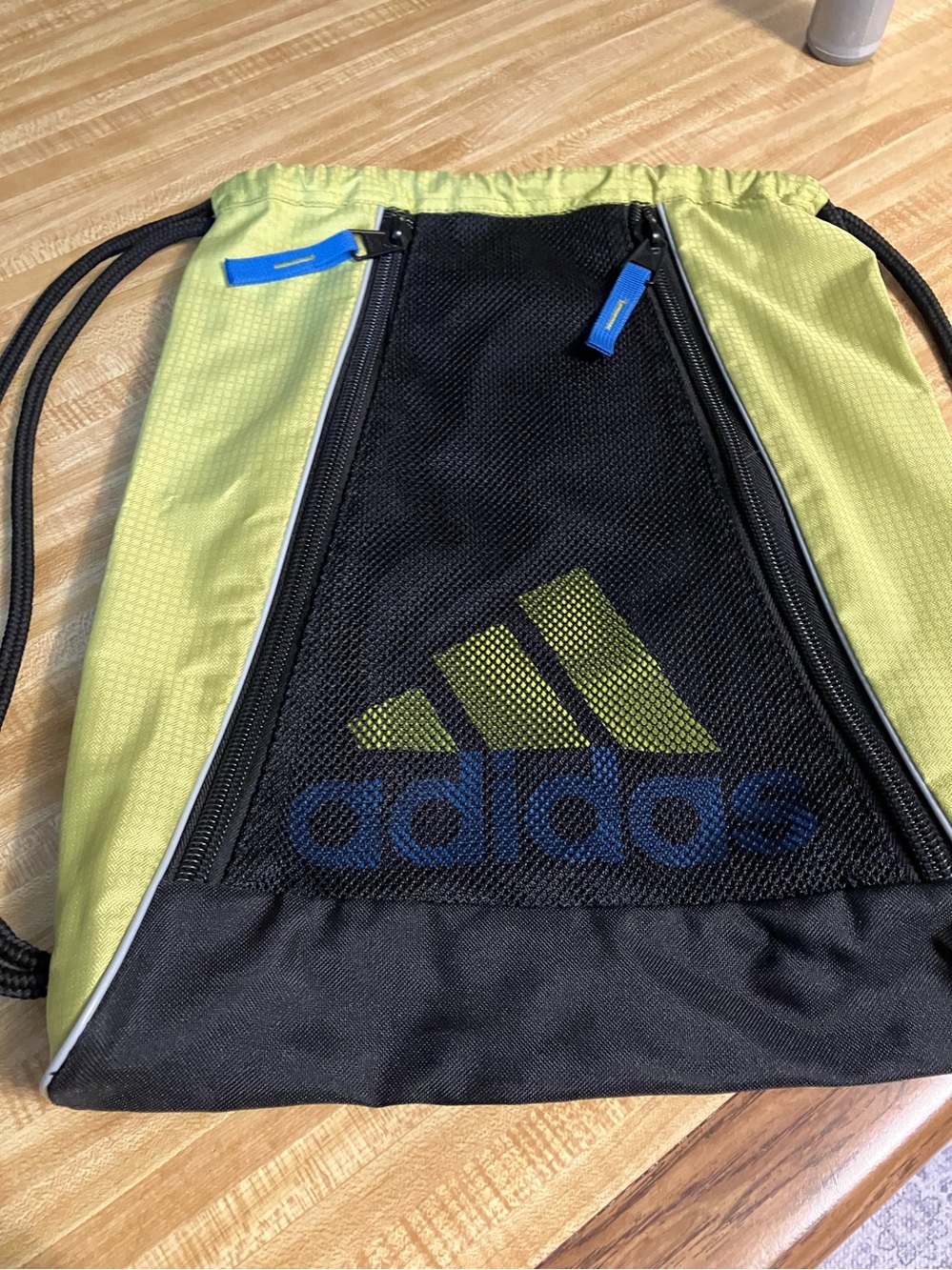 🌸Adidas Lime/Black Drawstring Backpack with Blue Accents